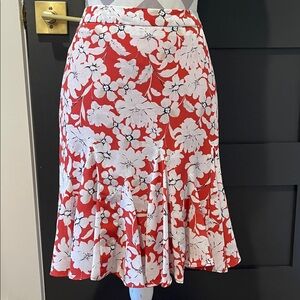 Karl Lagerfeld Red and White Floral Ruffled A Line Skirt Size 4
